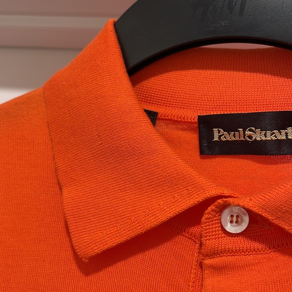 Paul Stuart Polo Long Sleeve Size Large Made in Italy Orange Sportswear - Picture 4 of 16